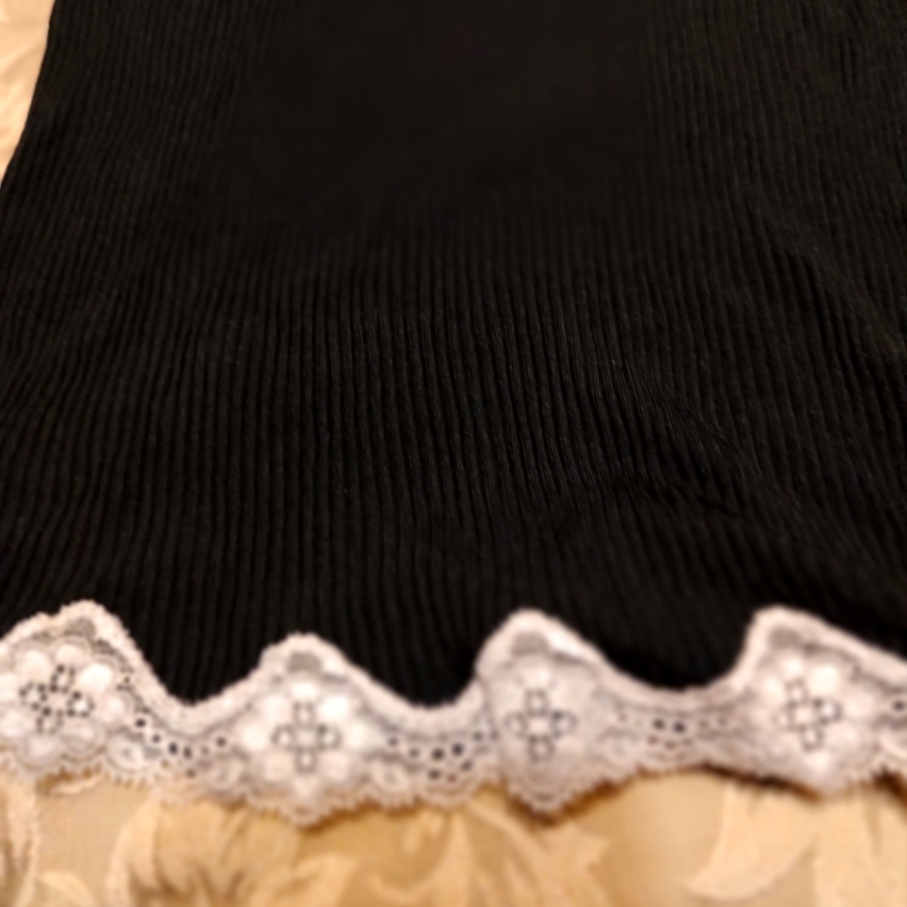 🐦⬛ Sweet Precious Merona Black Ribbed & Ivory Scalloped Lace Cami Tank Top - M - Picture 9 of 15